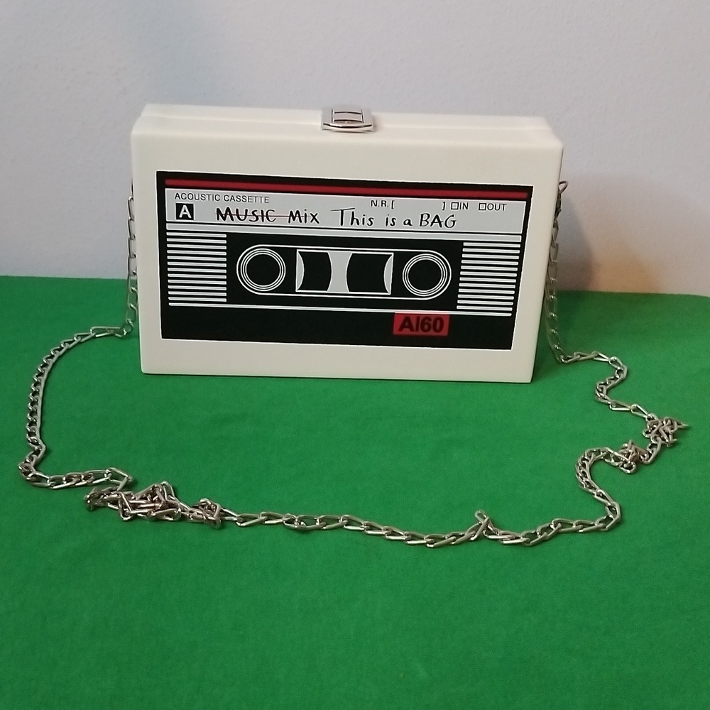 White / Black Cassette Tape Purse